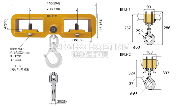 SUPER FLH叉车吊钩尺寸