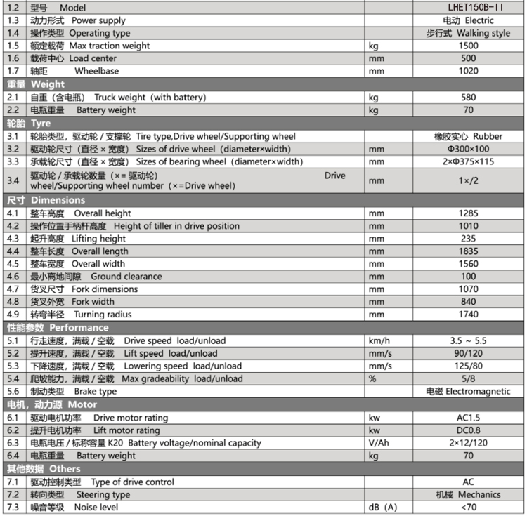 户外电动搬运车技术参数