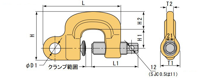 世霸SJC螺旋式钢板吊钳尺寸图