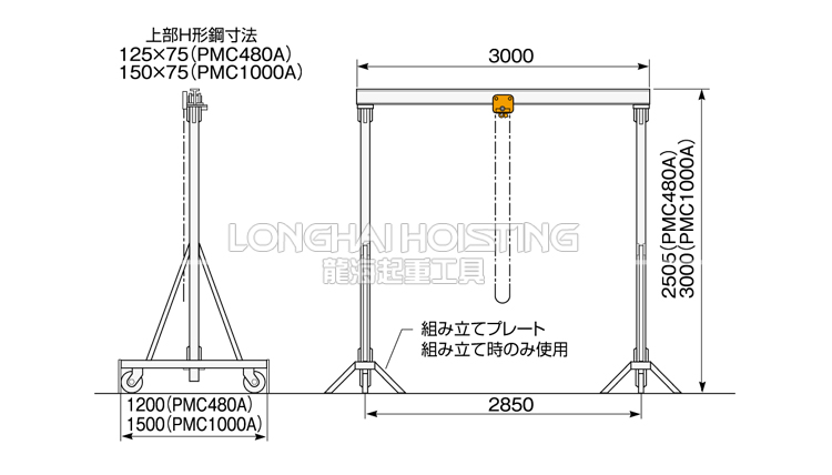 PMC-A铝制移动式龙门吊尺寸