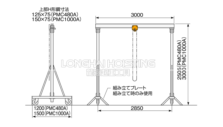 PMC-A铝制移动式龙门吊架尺寸